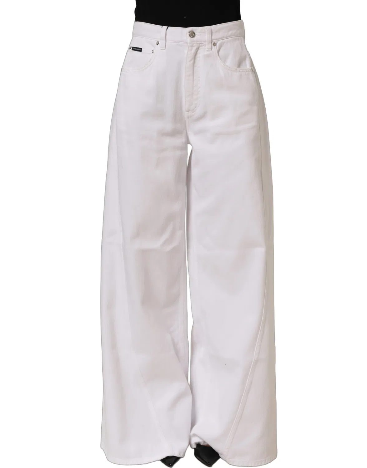 Женские джинсы с широкими штанинами и скрученным швом White Cotton Stretch Wide Leg Denim Dolce & Gabbana, White — фото 3