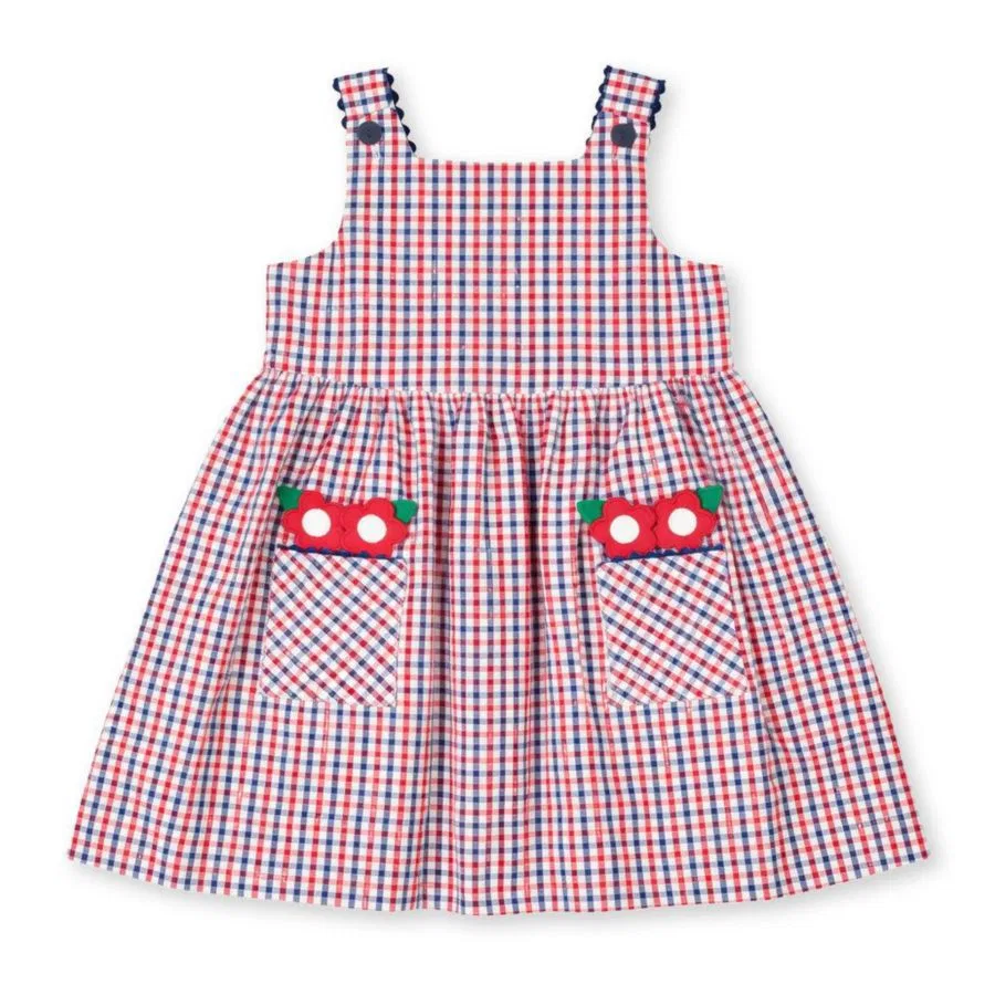 Детское платье для девочек с принтом Plaid Seersucker Dress With Flowers Florence Eiseman, No Color