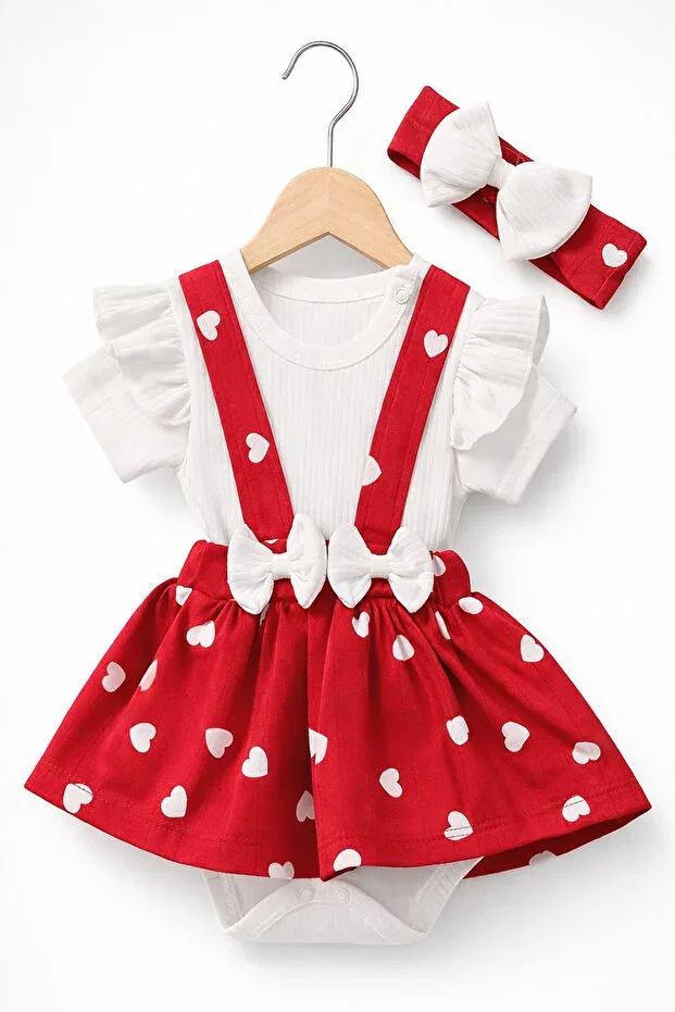 Детское платье для девочек с принтом комплект Premium Heart Bow By Murat Bebe, Red — фото 3