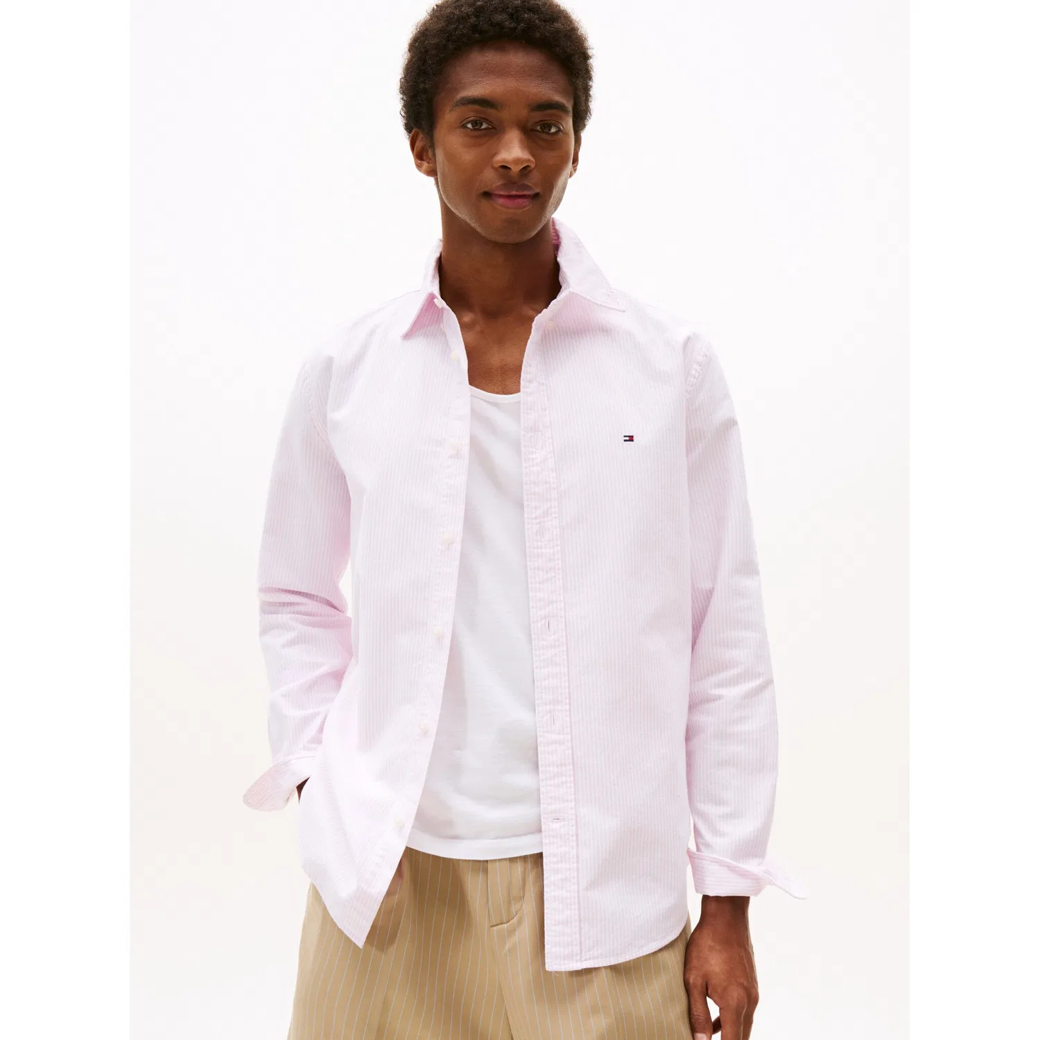 Мужская рубашка с длинным рукавом в полоску Tommy Hilfiger, Rose Petal/White
