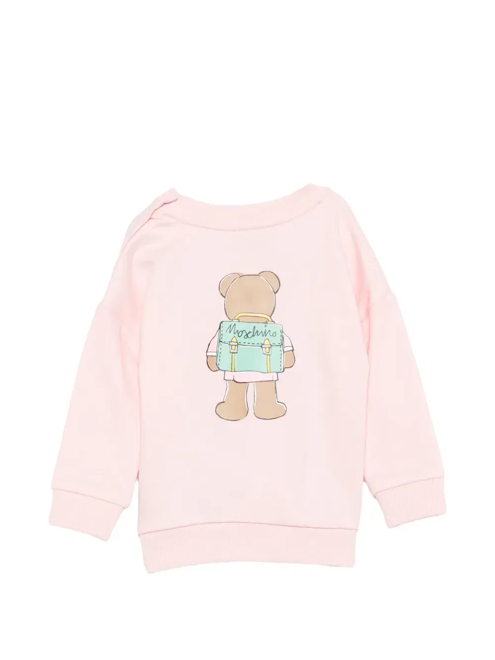 Свитер с принтом плюшевого мишки Moschino Kids, розовый — фото 2