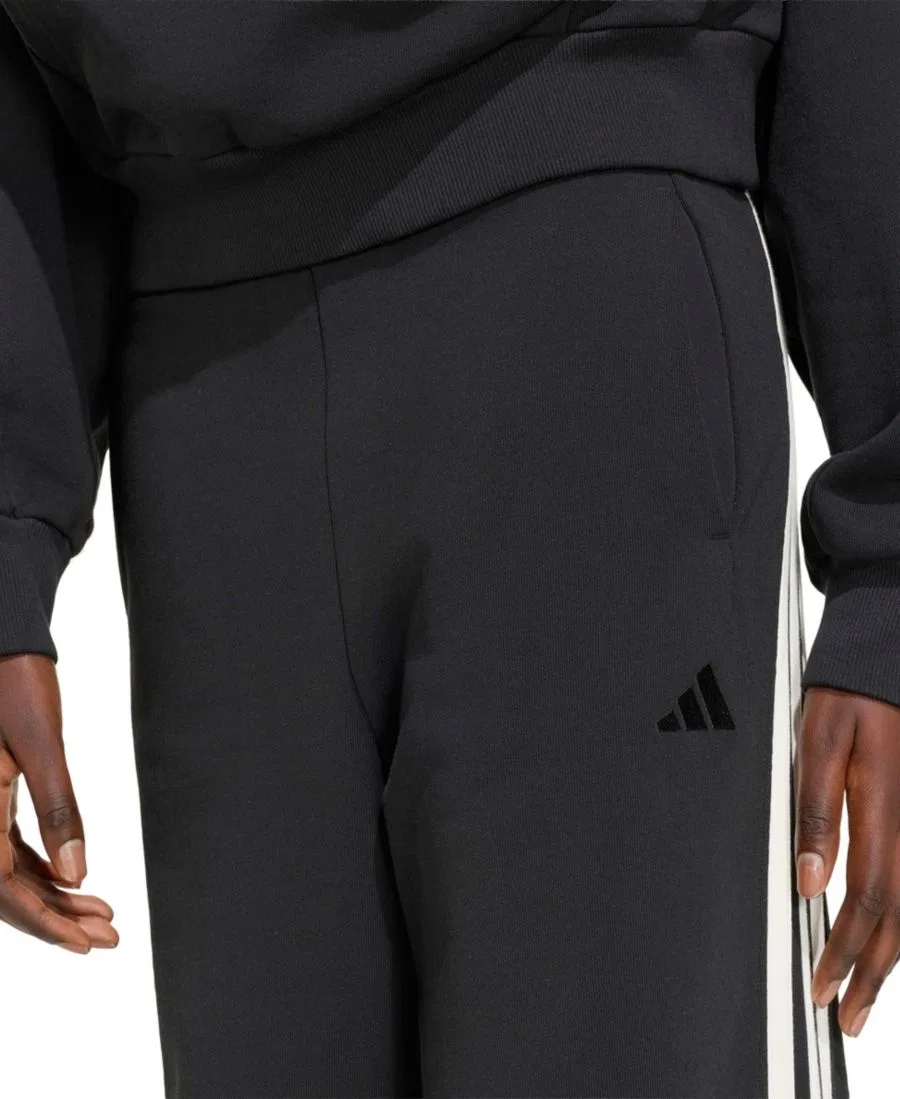 Широкие спортивные брюки с лампасами adidas Kit 3-Stripes Wide Pant, Black Off White — фото 3