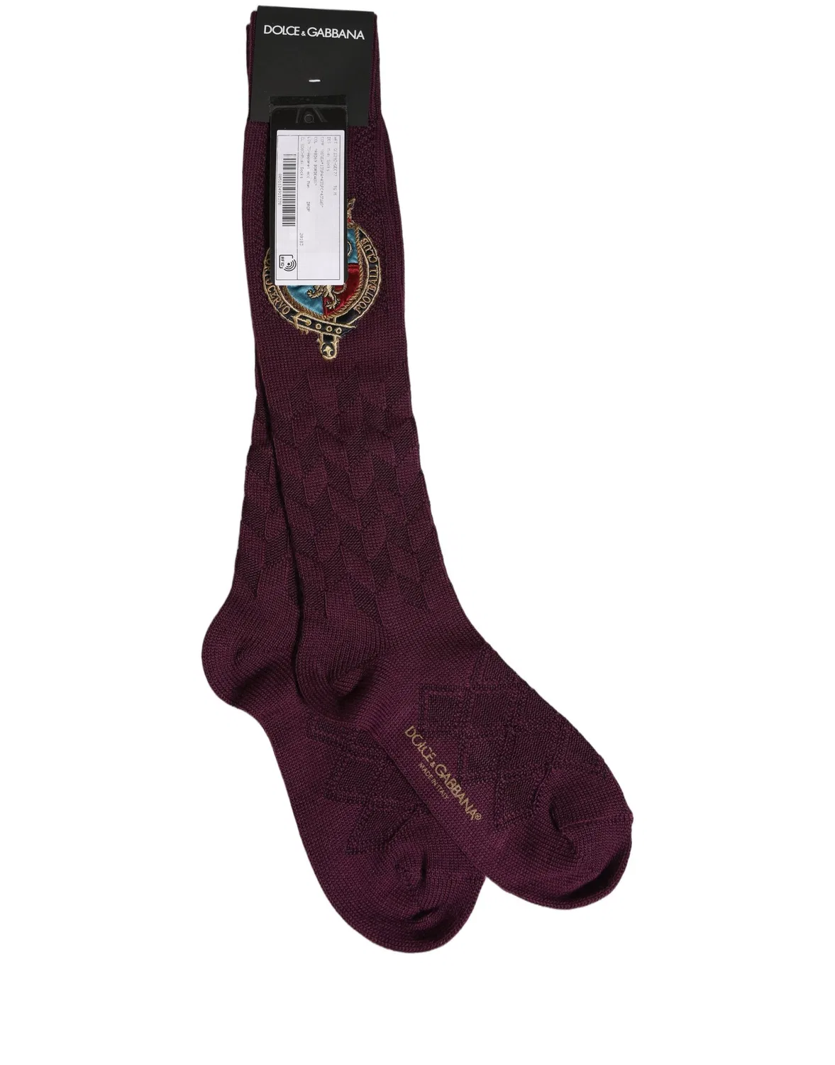 Мужские высокие носки с узором из кос Burgundy Wool Crest Logo Dolce & Gabbana, Burgundy — фото 2