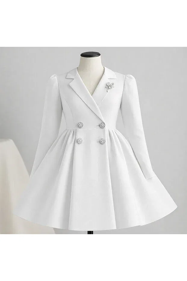 Детское платье для девочек с длинным рукавом umay model Musgem, White — фото 2