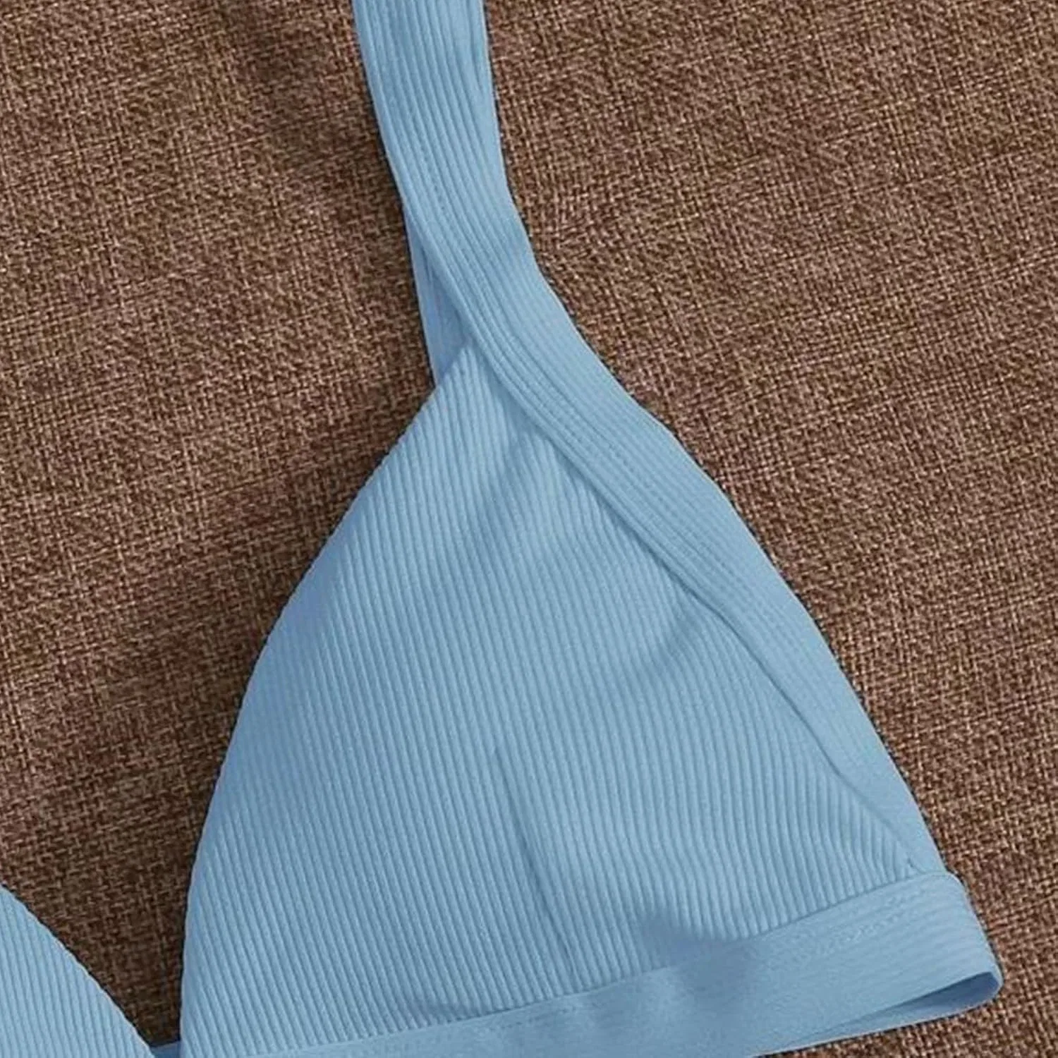 Женский бикини-сет с V-образным вырезом и рифленой тканью Generic, Light Blue — фото 4