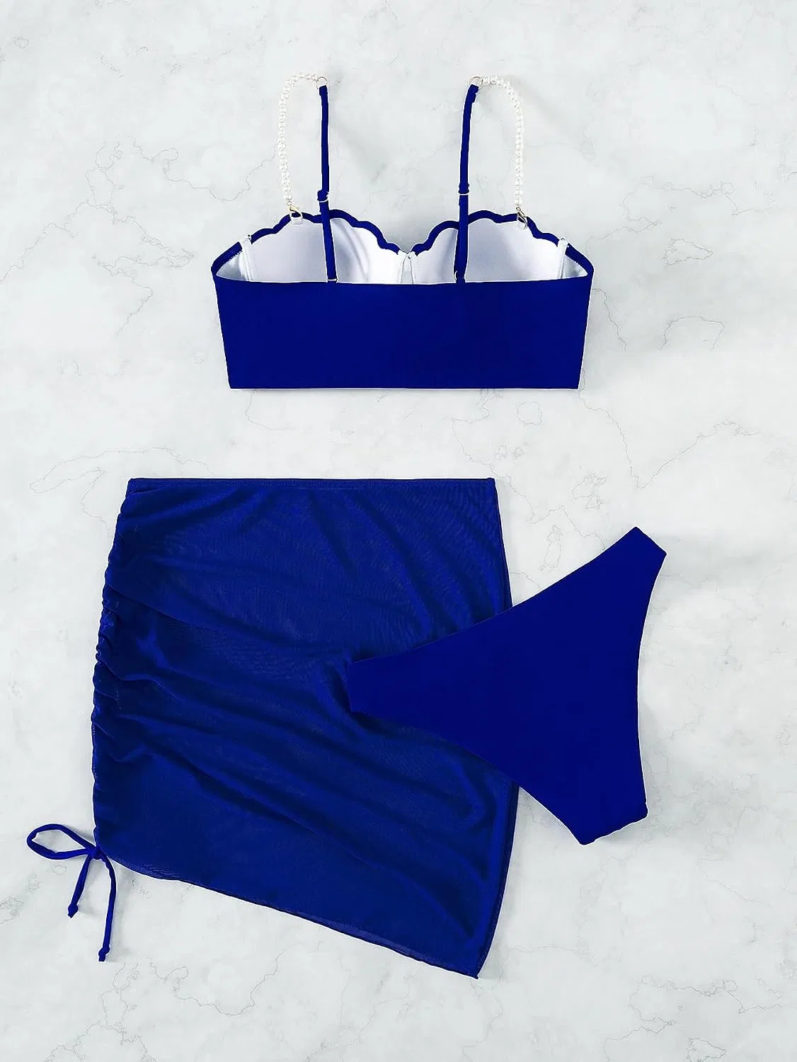 Женский бикини-комплект с завязками и воланами Push Up, Royal Blue — фото 3