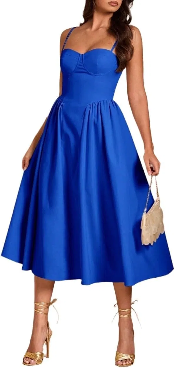 Женское элегантное миди-платье на тонких бретелях, Royal Blue