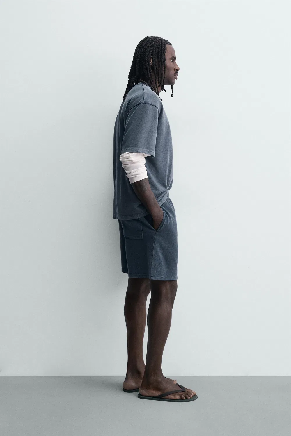 Бермудские шорты из вафельной вязки с эффектом потертости ZARA, Blue — фото 4