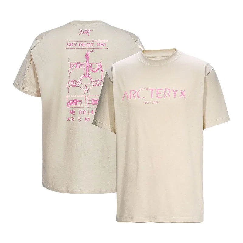 Мужская футболка с круглым вырезом Arcteryx KRAGG T Shirts, Sea Salt White/Tide Pink/Sea Salt/Pineberry
