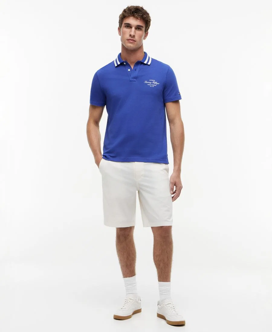 Поло с контрастной отделкой и логотипом Tommy Hilfiger, Pigment Blue — фото 2