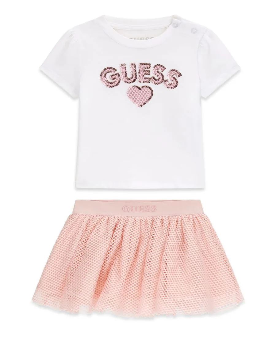 Детский комплект для девочек: футболка с коротким рукавом и юбка GUESS, белый/розовый