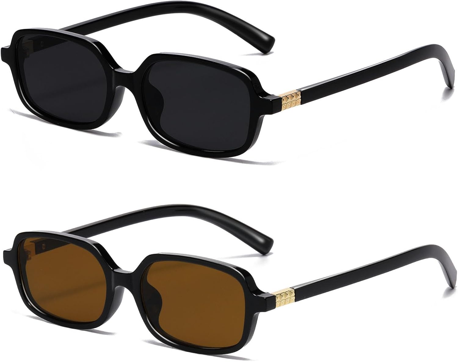 

Ретро прямоугольные солнцезащитные очки для женщин и мужчин, модные маленькие квадратные солнцезащитные очки в стиле 90-х. Винтажные очки YouthMall, 2pack (Black/Brown+black/Grey)