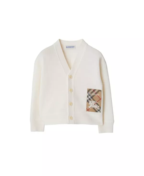 

Детский шерстяной кардиган в клетку с этикеткой. Burberry, белый