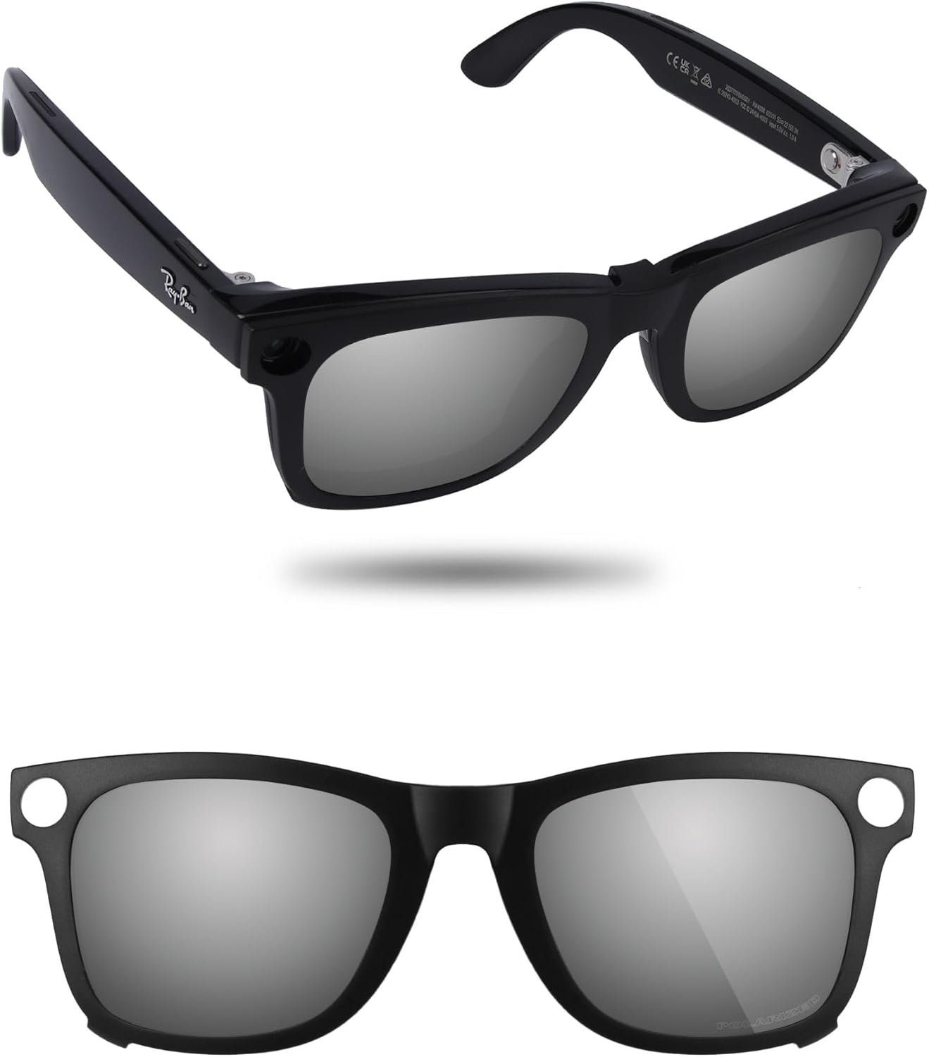 

Поляризованные солнцезащитные очки-клипсы, совместимые с Ray-Ban Meta Wayfarer RW4012 (Gen 2) 53 мм - защита от УФ-излучения для женщин и мужчин Fiskr, Metallic Silver