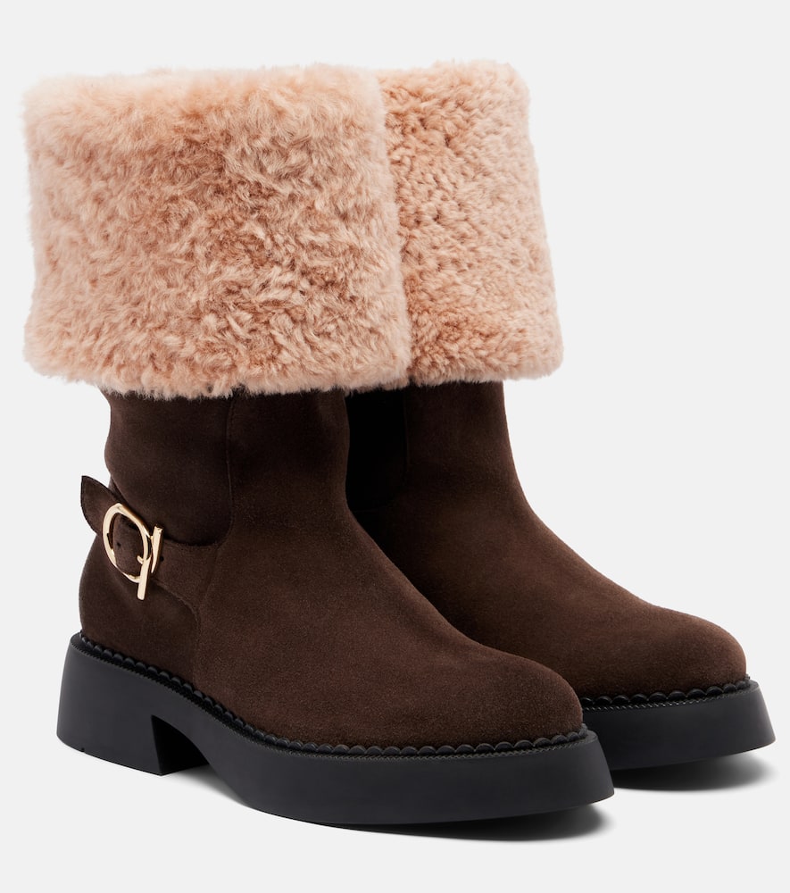 Ботинки Zaki до колена из замши с подкладкой из овчины Ferragamo, Testa di Moro