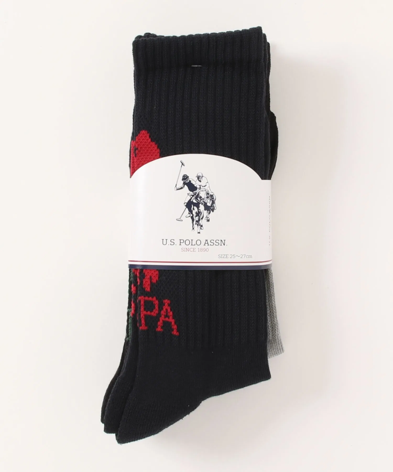【US POLO ASSN.】C. Вышивка USPA на нижней части носков / Носки средней длины / Комплект из 3 пар / Мужские