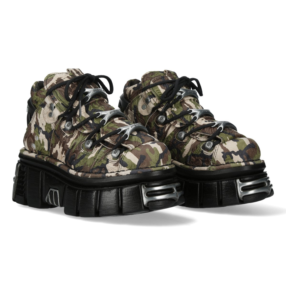 New Rock M-106-C169 Камуфляжные кожаные металлизированные готические ботинки, хаки — фото 3