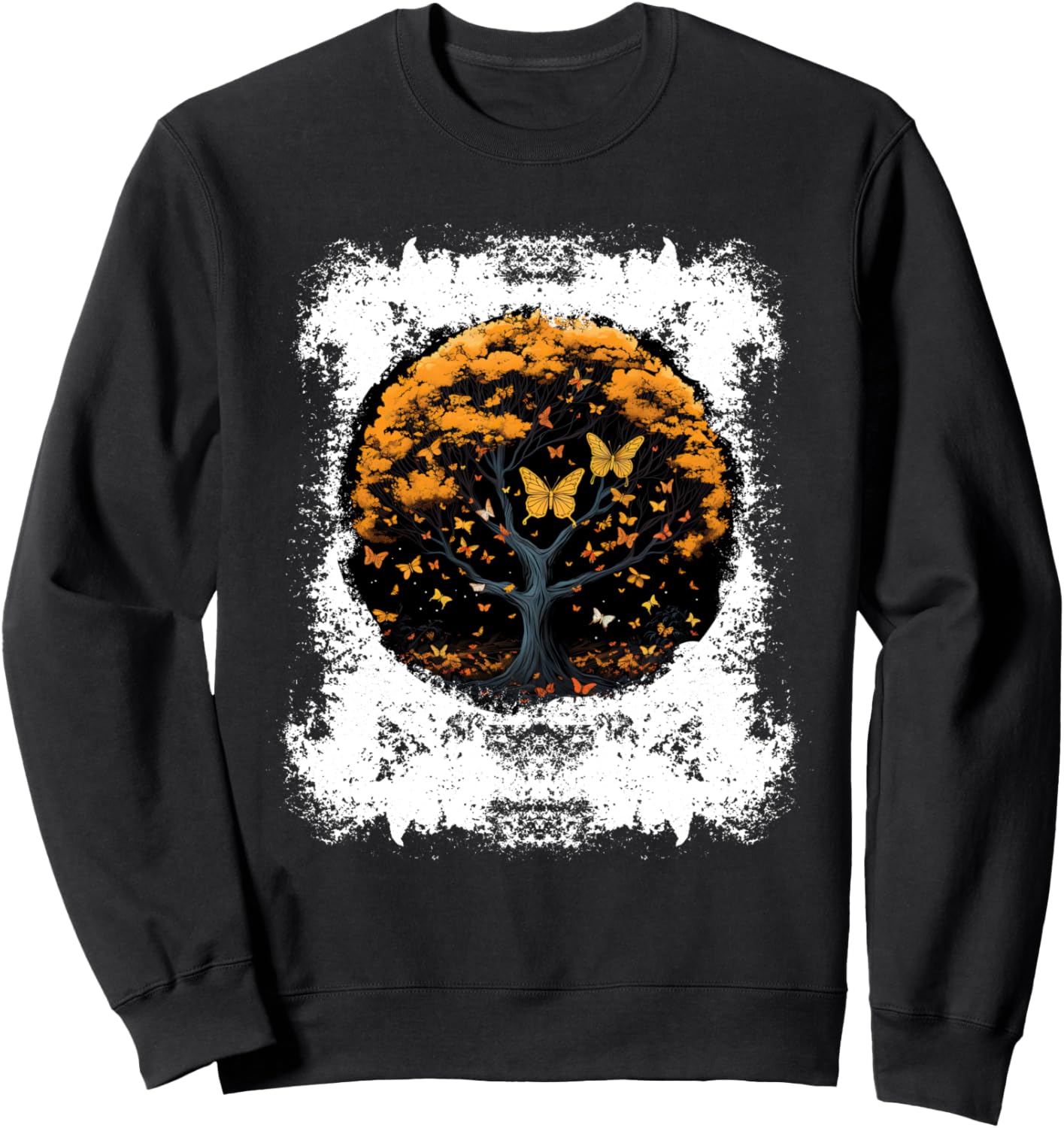 

Осенняя толстовка с изображением осенних листьев, дерева и бабочки Autumn Design With Butterflies And Trees, черный