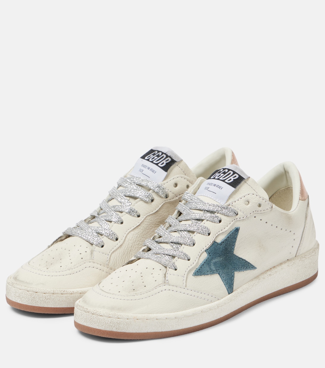 Кожаные кроссовки Ball Star Golden Goose, White / Smoke Blue / Peach — фото 4