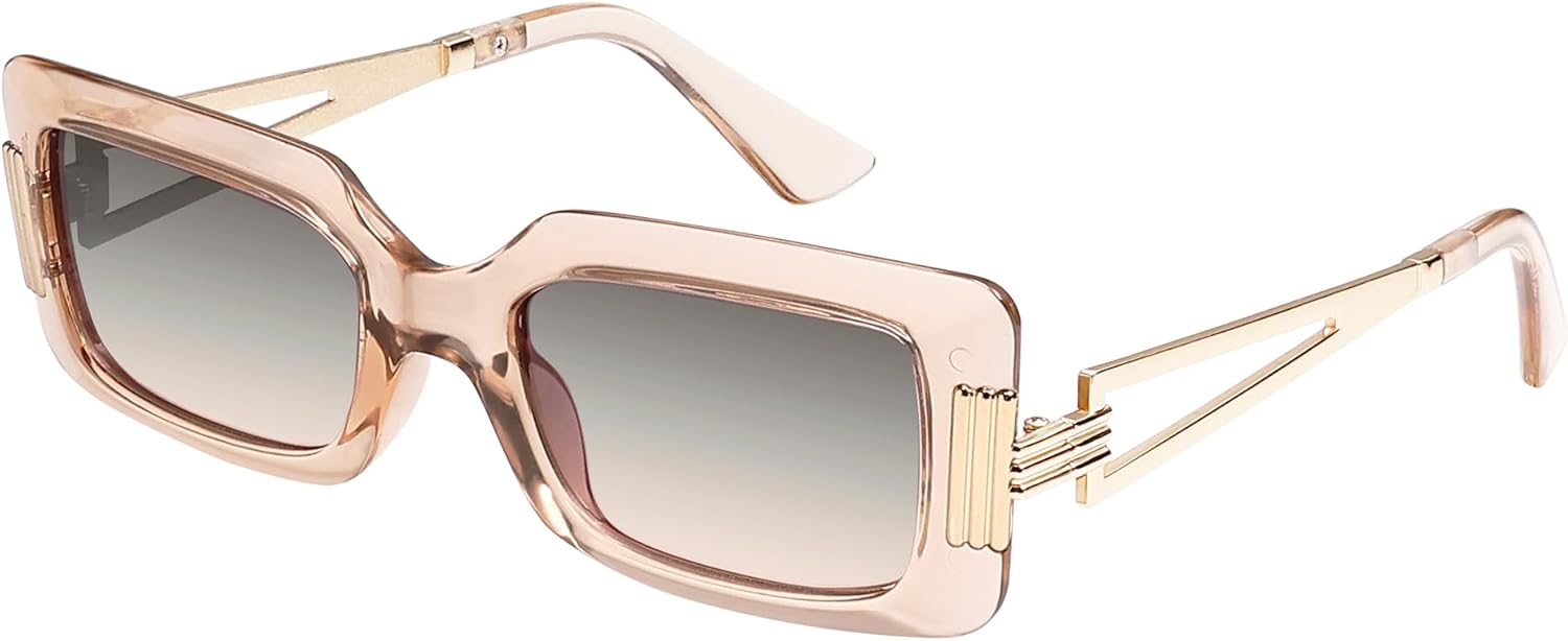 

AMOMOMOA Модные прямоугольные солнцезащитные очки для женщин в стиле ретро, ​​маленькие квадратные солнцезащитные очки 90-х годов, прямоугольные AM6644 AMOMOMA, Clear Brown/Champagne Gradient