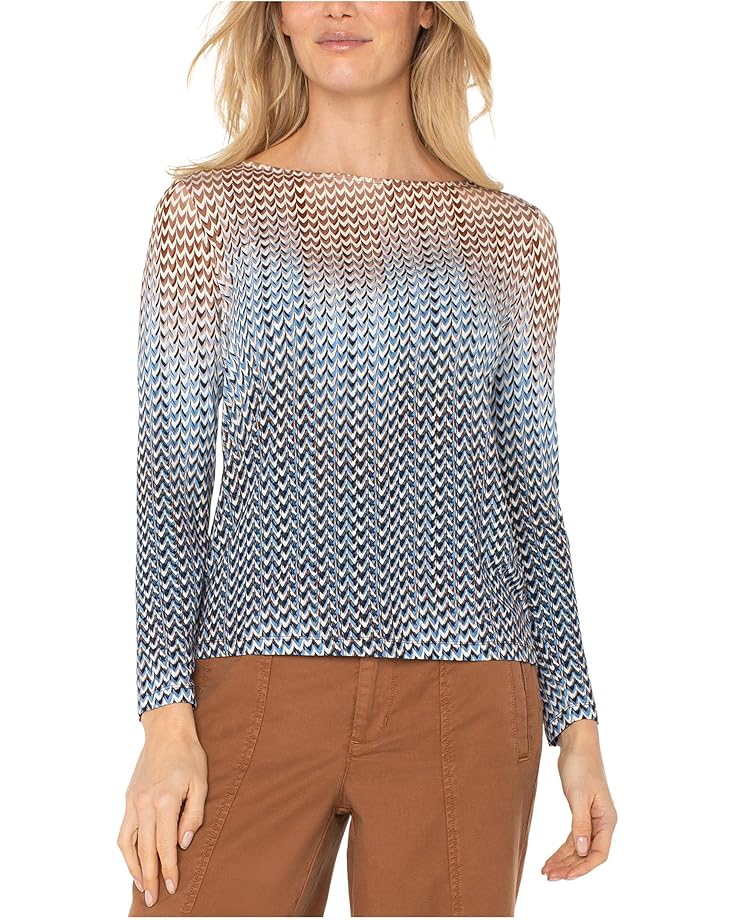 

Топ Liverpool Los Angeles Long Sleeve Boat Neck Knit Top, цвет Blue/Tan Multi