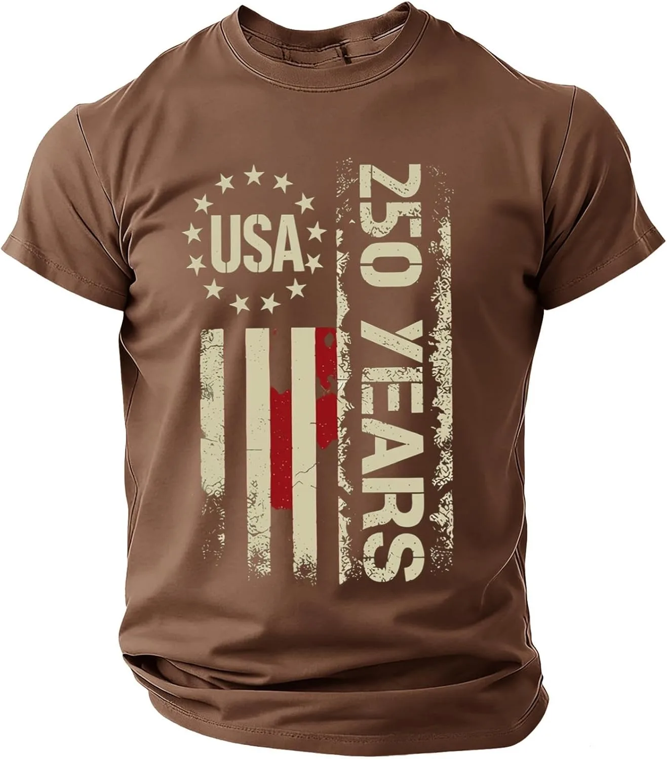Футболка с круглым вырезом 250 Anniversary USA, короткий рукав, мужская, 1776-2026 Generic, коричневый