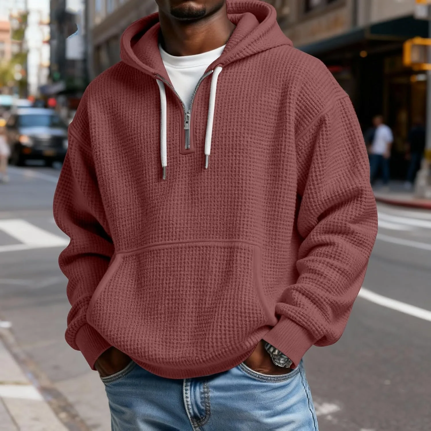 Толстовка с карманом мужская Quarter Zip Heavyweight Waffle Knit — фото 2