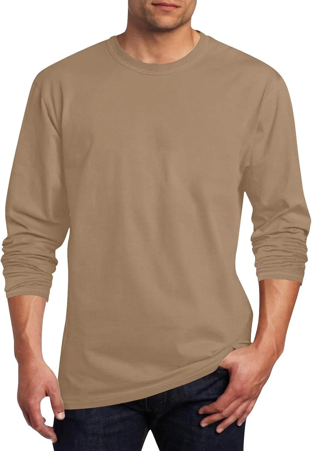 Мужская футболка с длинным рукавом хлопковая Crewneck, Khaki — фото 2