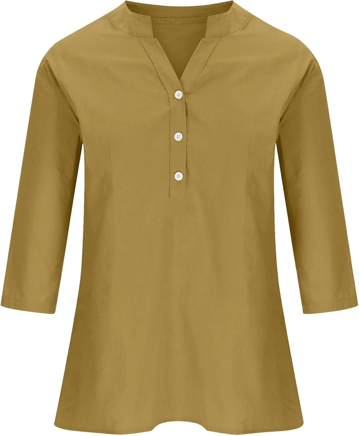 Женская блуза с V-образным вырезом Button Down Linen, Yellow — фото 3