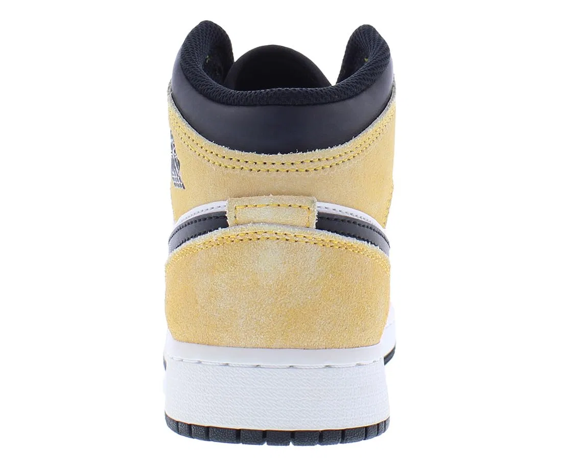 Детские кроссовки для мальчиков с принтом Air Jordan 1 Mid Se (Gs) NIKE, Magic Ember Sundial White Black — фото 3