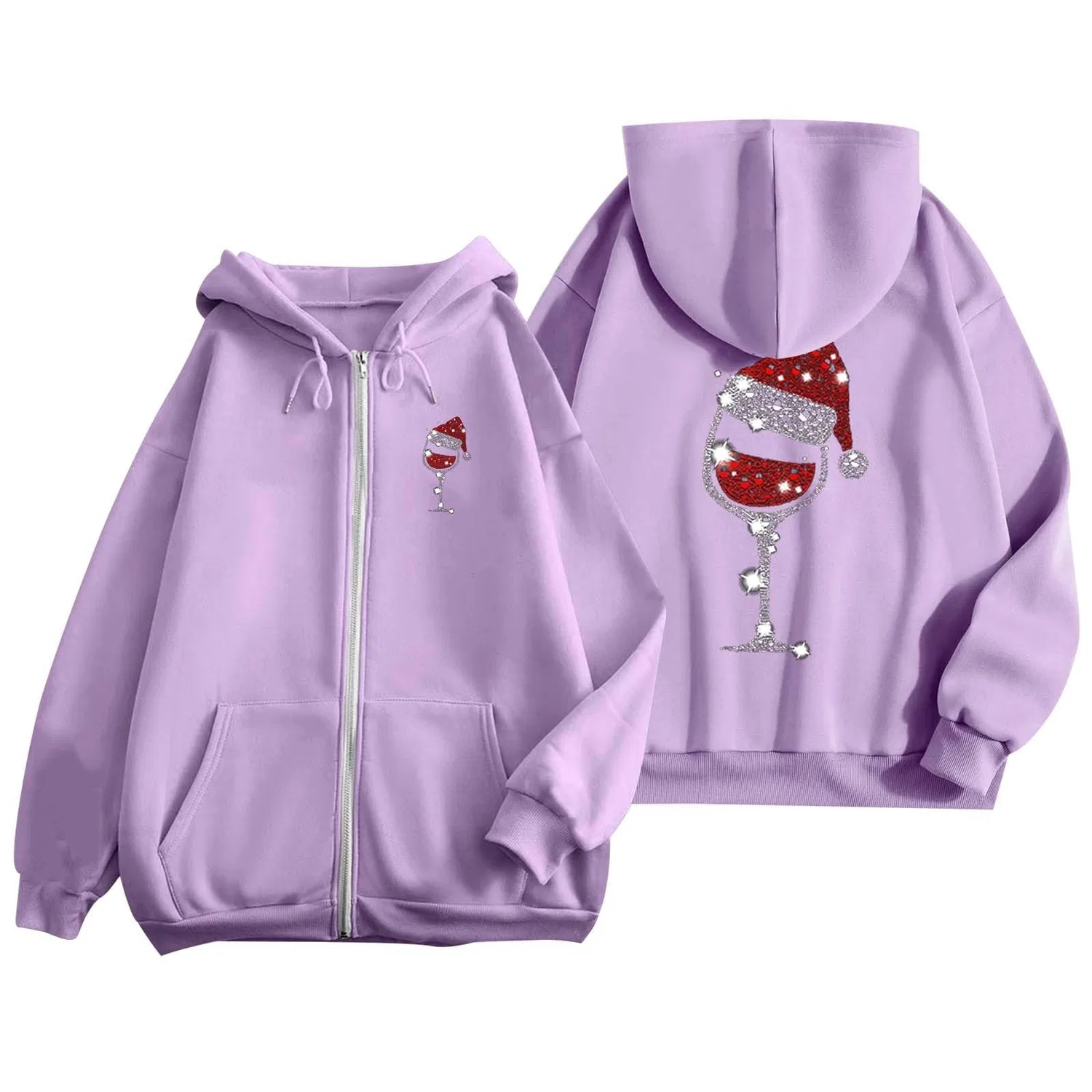 Женское худи с принтом Fashion Christmas Printed Zipper Long Sleeve Pocket Drawstring Casual Sport Hoodie, Viola Chiaro — фото 3