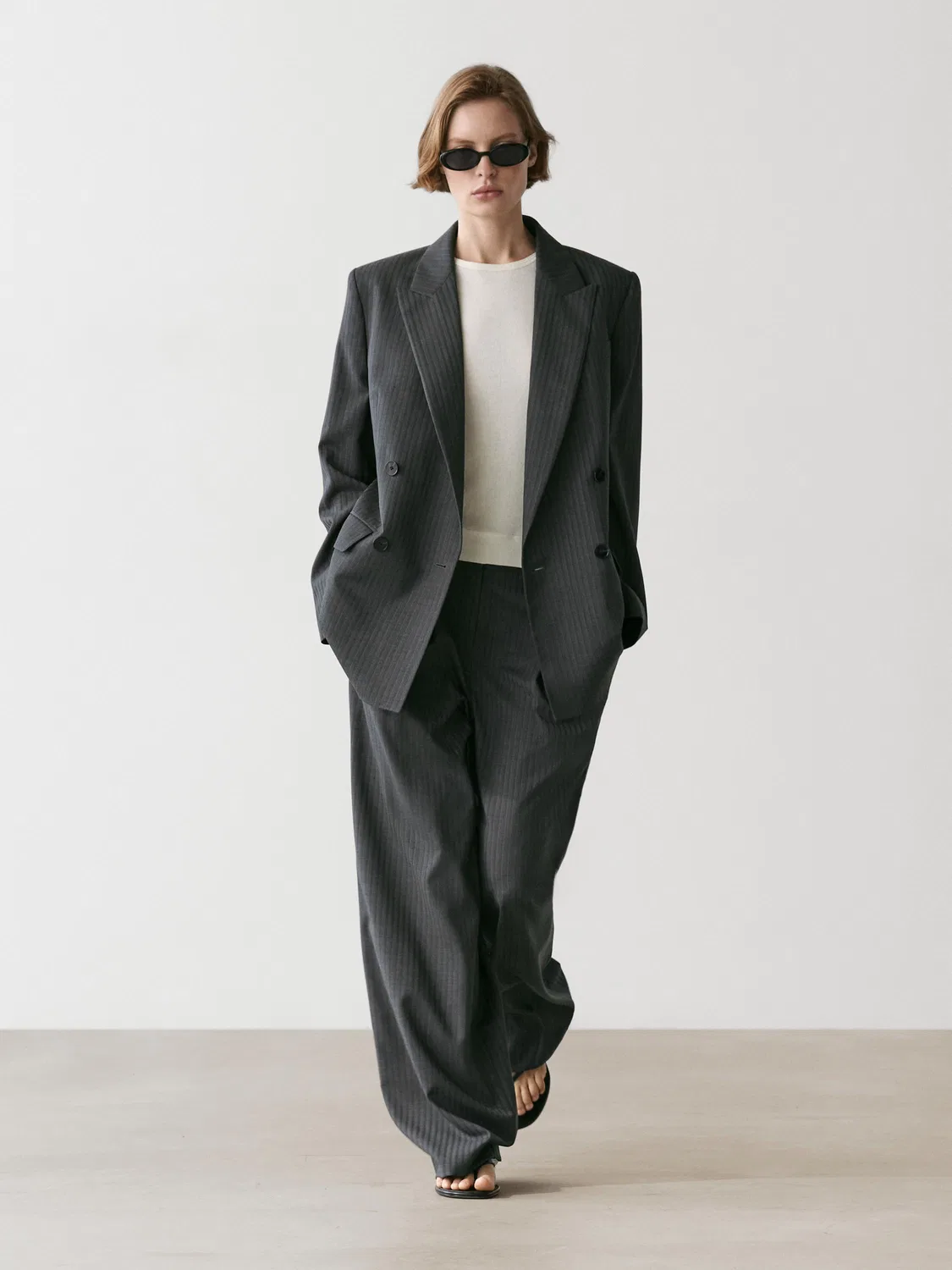 Пиджак Massimo Dutti Pinstripe Cool Wool Blend Suit, серый