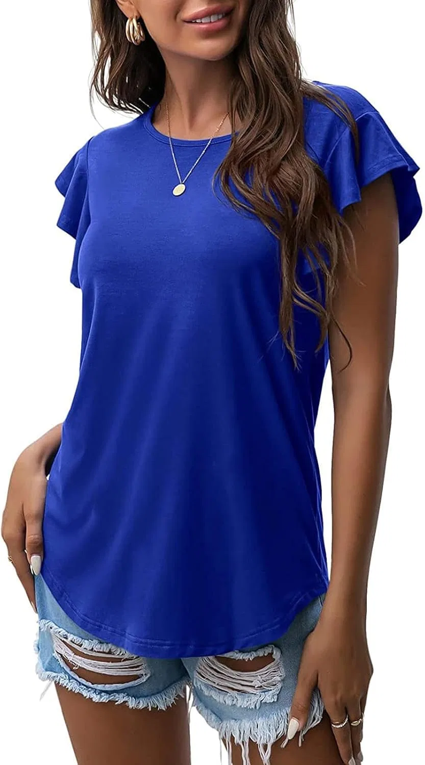 Женская футболка с рюшами, модель Ruffle Sleeves, синий — фото 2