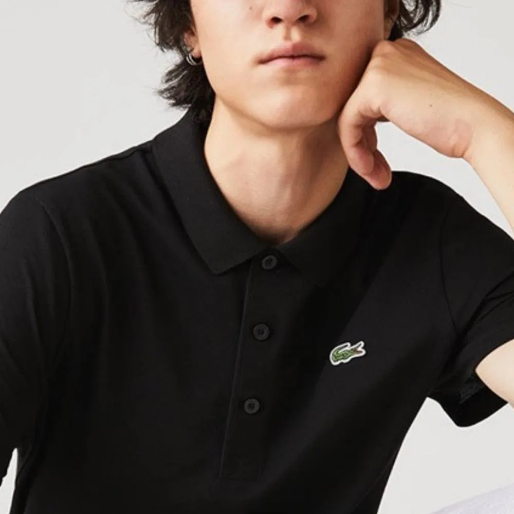 Поло Lacoste мужское, хлопковое пике, черный — фото 4