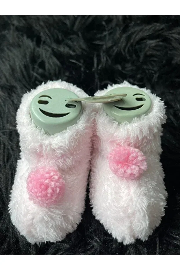 Детские тапочки-носочки с помпонами First step baby girl and boy plush pompom Casso, Powder