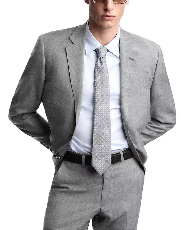 Мужской костюм из шерсти Emporio Armani Regular Fit, серый — фото 3