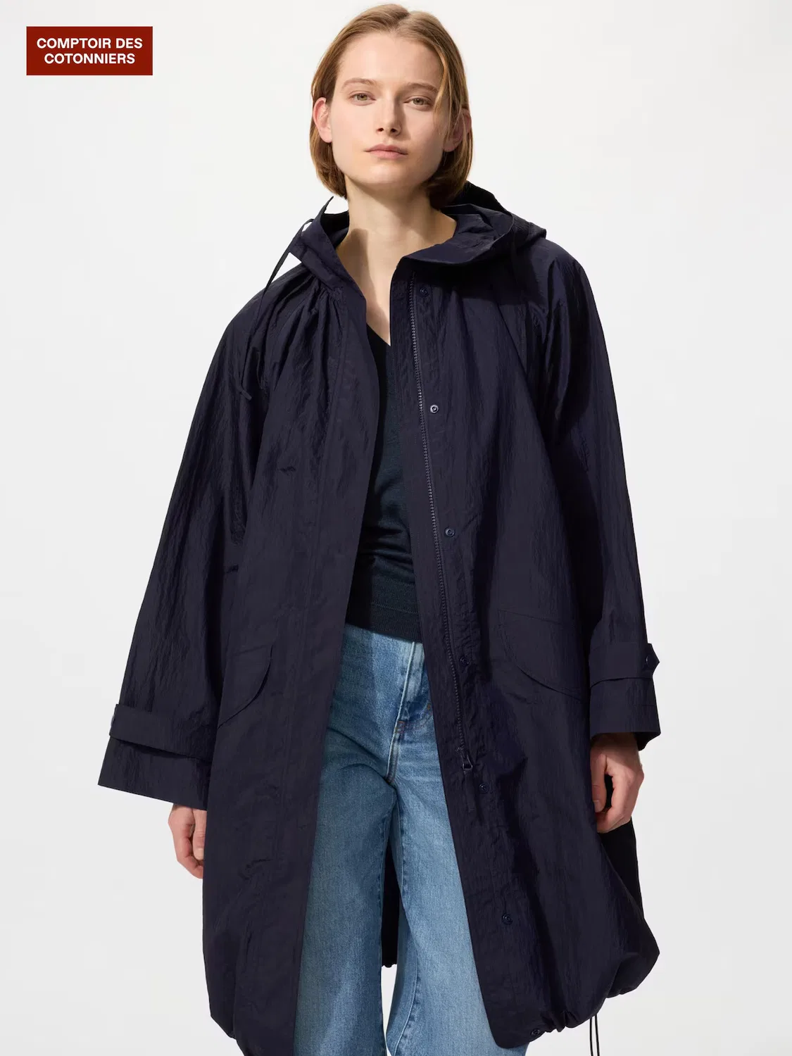 Пальто Uniqlo, большого размера, синее