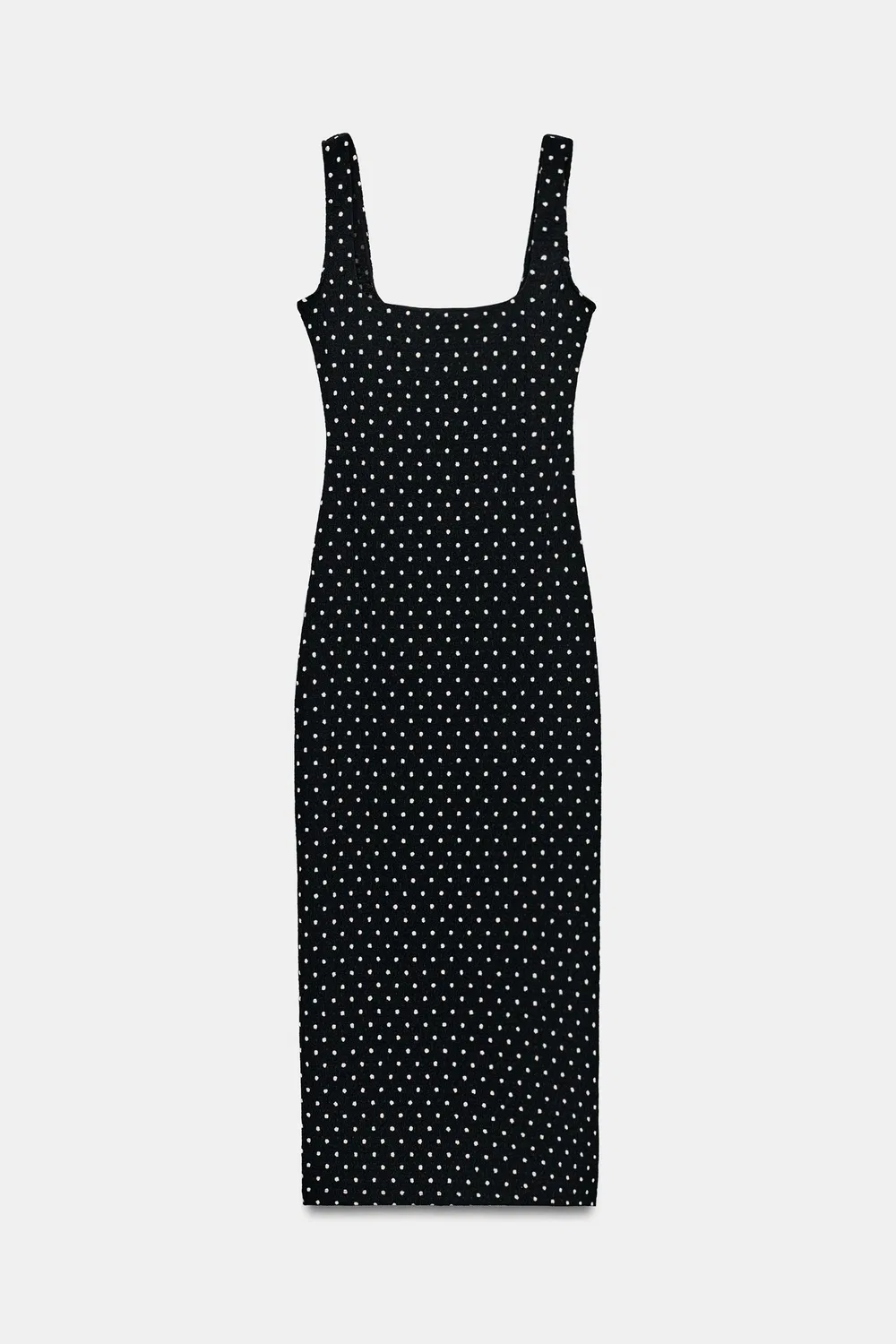 Платье миди с текстурированным узором в горошек ZARA, Black/White — фото 4