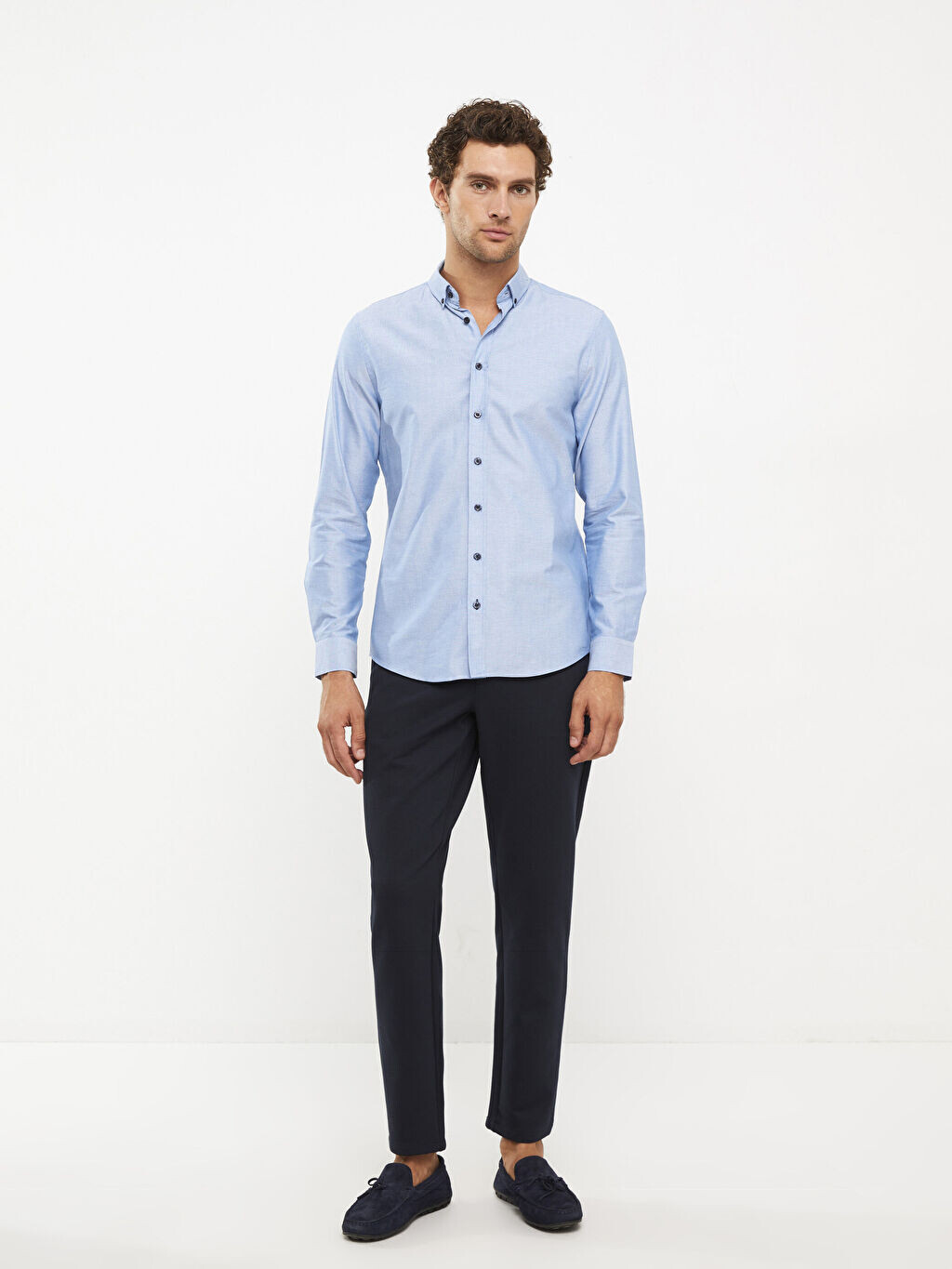 

Обычная посадка Оксфордская мужская рубашка с длинным рукавом Southblue