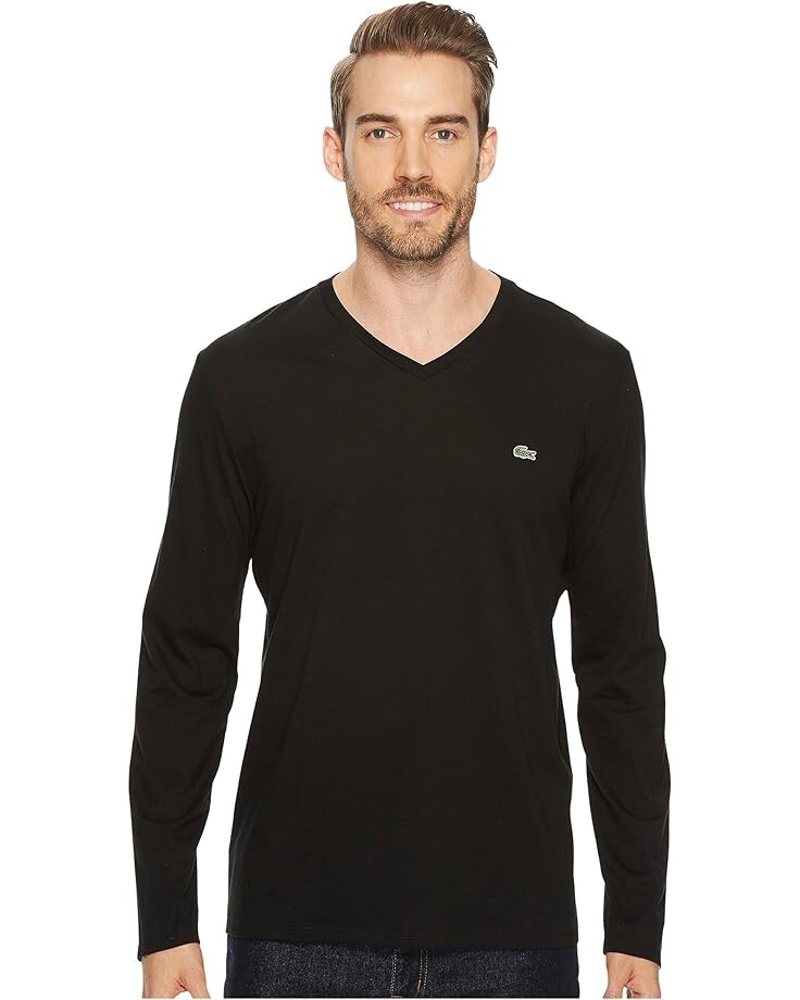 

Футболка Lacoste Long Sleeve Pima Jersey V-Neck, черный