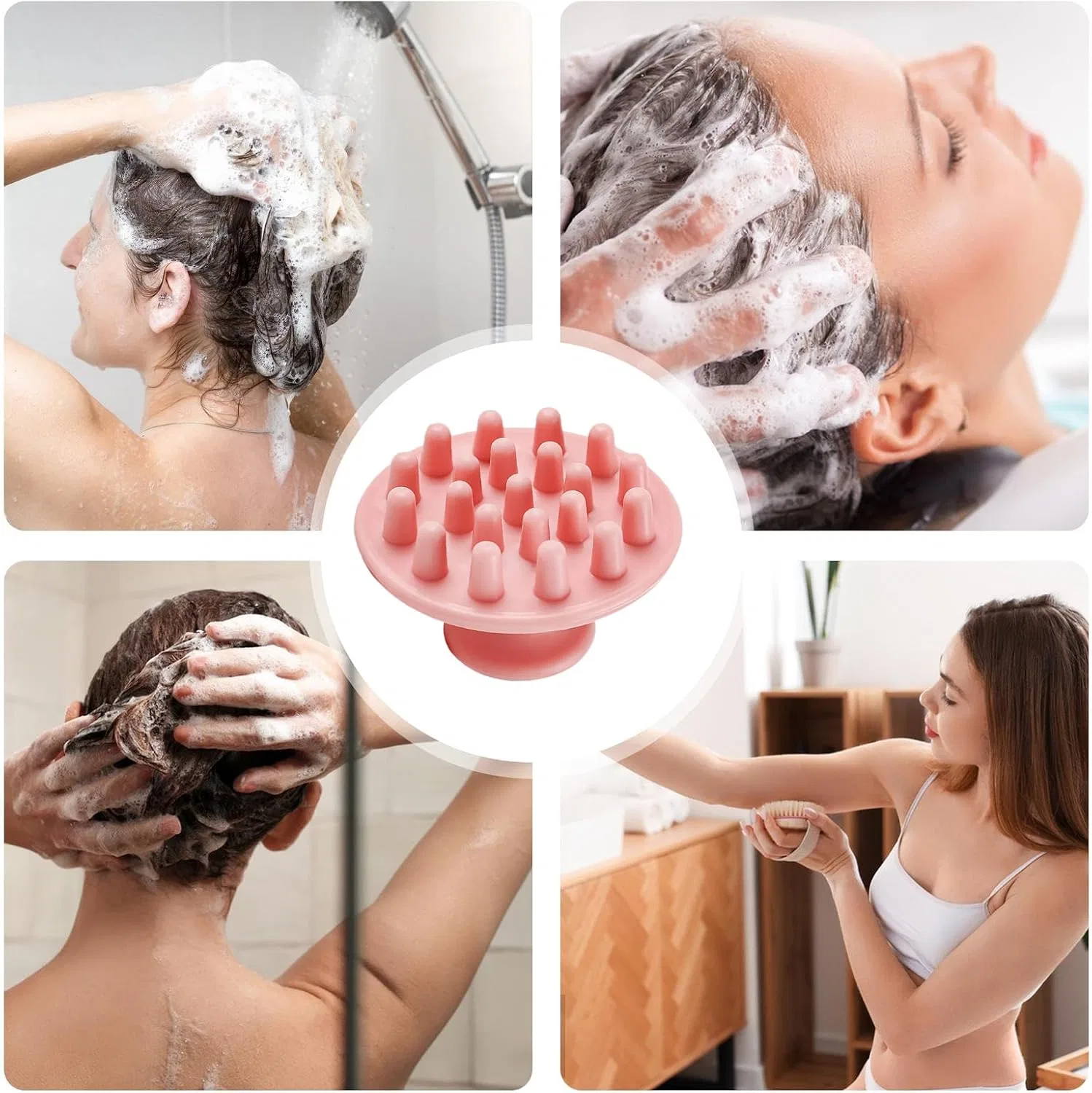 Массажная щетка для головы из силикона, Generisch, Light Pink — фото 3