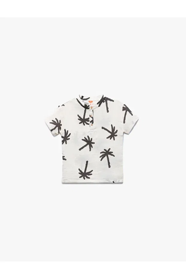 Детская хлопковое футболка с принтом Koton, Ecru Patterned