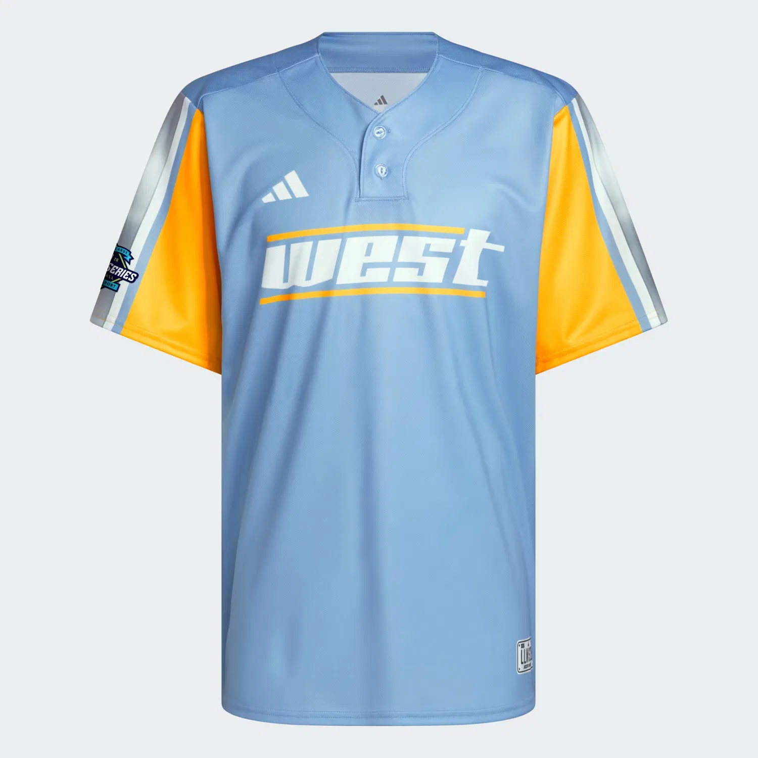 Бейсбольная джерси унисекс на двух пуговицах West Little League World Series Replica Adidas Performance, голубой/золотой — фото 4