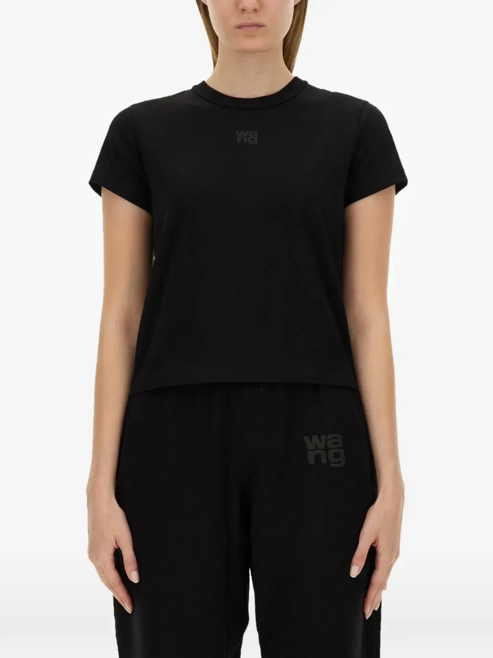 Футболка хлопковая с принтом логипа Alexander Wang, черный