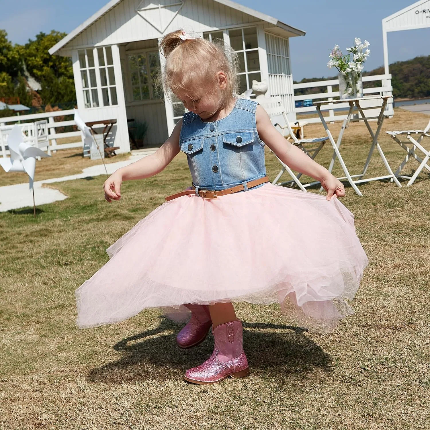 Детские сапоги для девочек с блестками Cowgirl Boots IUV KIDS, Soft Pink Glitter — фото 3