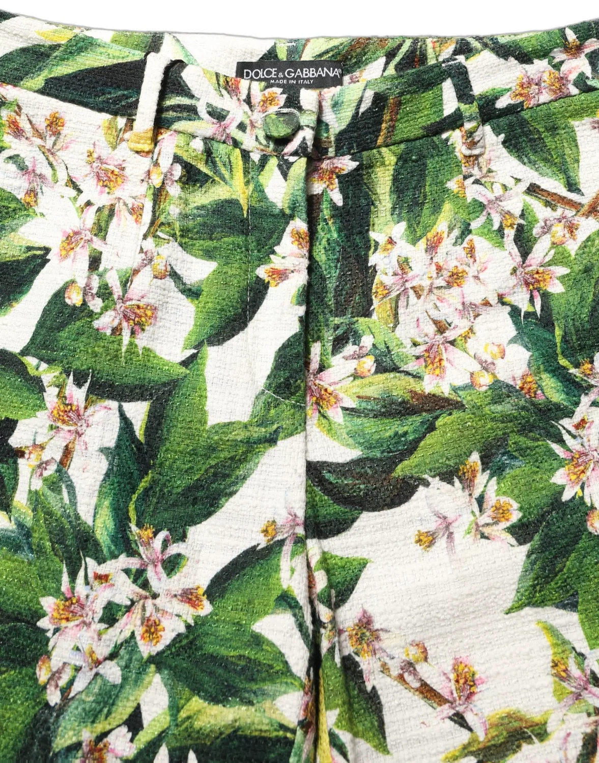Женские брюки с цветочным принтом White Floral Print Cropped Straight Pants Dolce & Gabbana, White Green