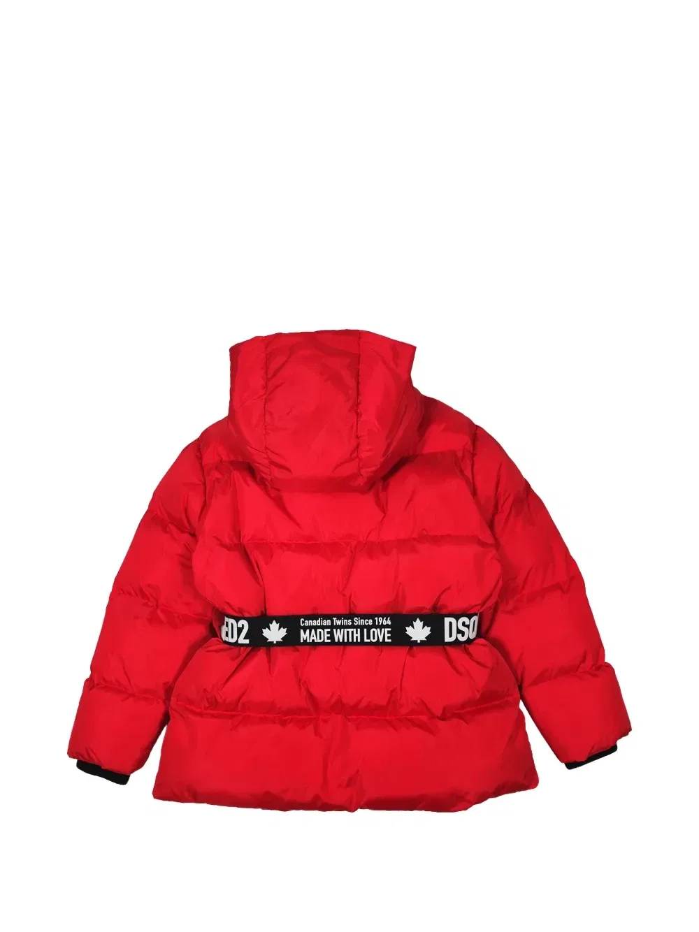 Пуховик с капюшоном и поясом DSQUARED2 KIDS, красный — фото 2