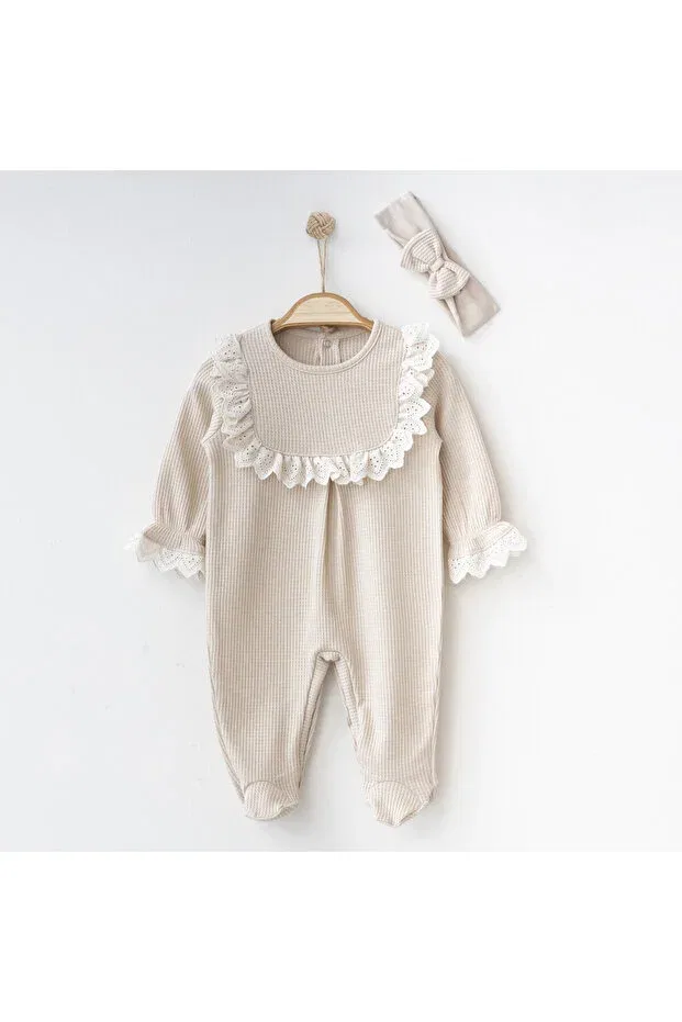 Детский комбинезон-комплект из 2 предметов с текстурой вафля, Newborn Mevlüt Set, O Baby, Beige — фото 2