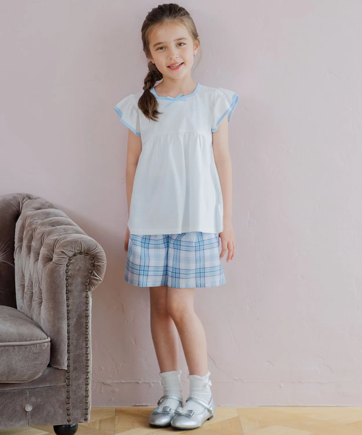 Детская туника с длинным рукавом задняя сборка Kumikyoku KIDS, Sax Blue — фото 3