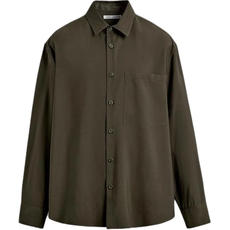 Мужская рубашка с лацканами Khaki ZARA, Хаки